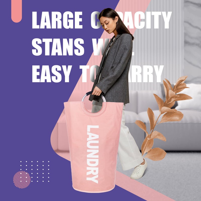 Caroeas 95L Pro Large Laundry Basket (13 Colors), Waterproof Laundry Hamper, Laundry Bag with Padded Handles, Clothes Hamper Stands Up Well, Collapsible Laundry Basket Easy Storage (Pink) - Image 3